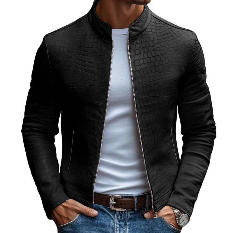 The Titan | Men's Stone Pattern Leather Jacket