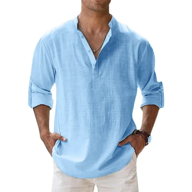 Joshua | Cotton-Linen Long Sleeve Shirt