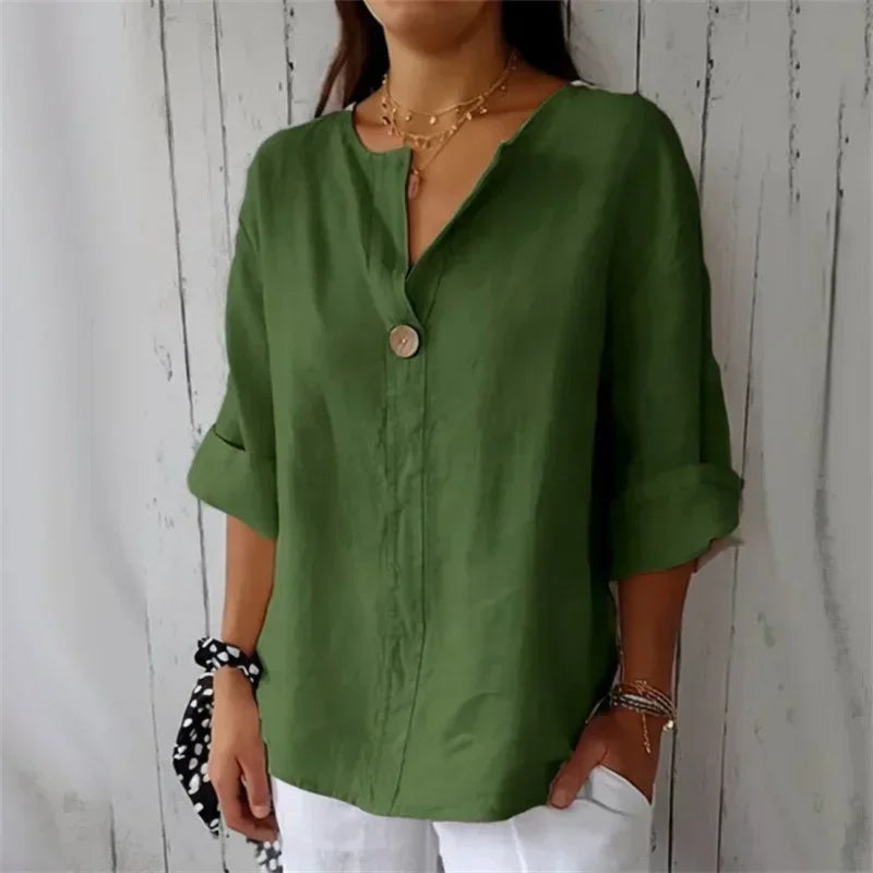 Susana - Blusa de lino con cuello en V