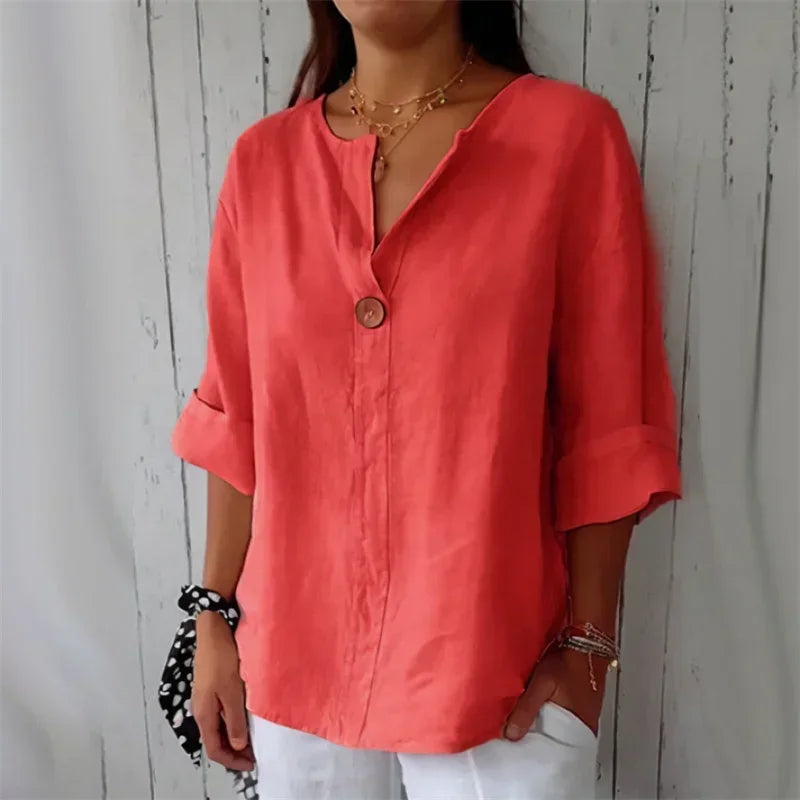 Susana - Blusa de lino con cuello en V