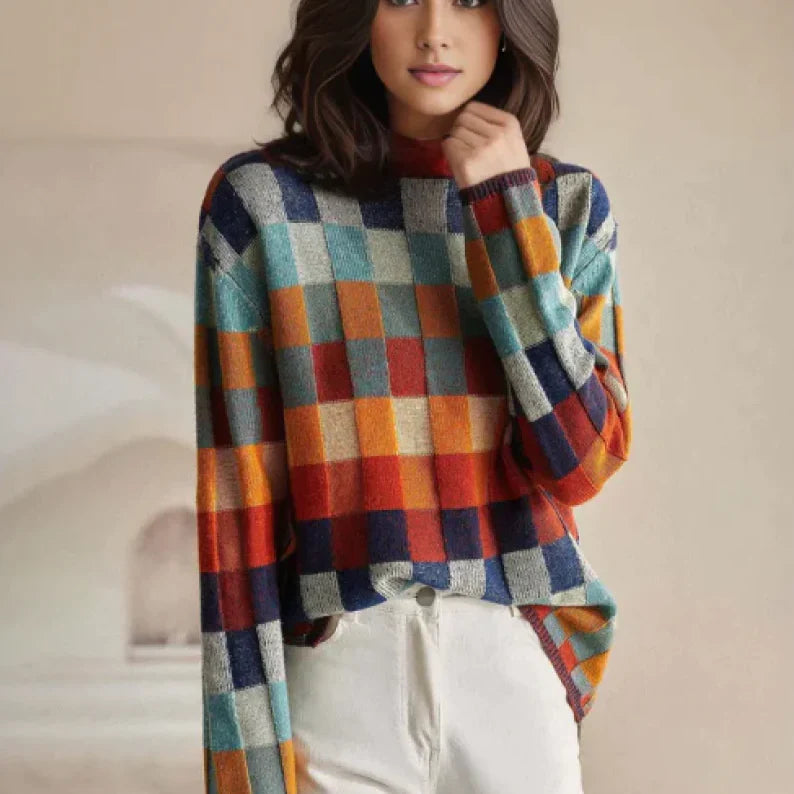 Jade | Wool Jumper with Patchwork Design