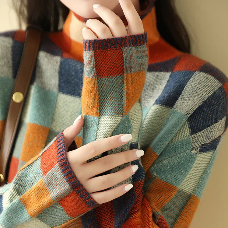 Jade | Wool Jumper with Patchwork Design